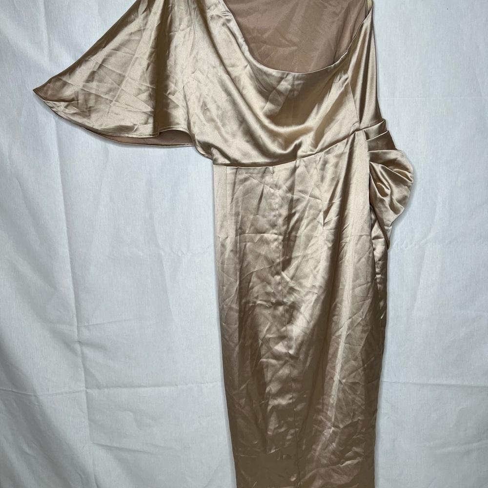 Cupshe Womens Champagne Gold‎ Satin One Shoulder Ruched Midi Cocktail Dress M